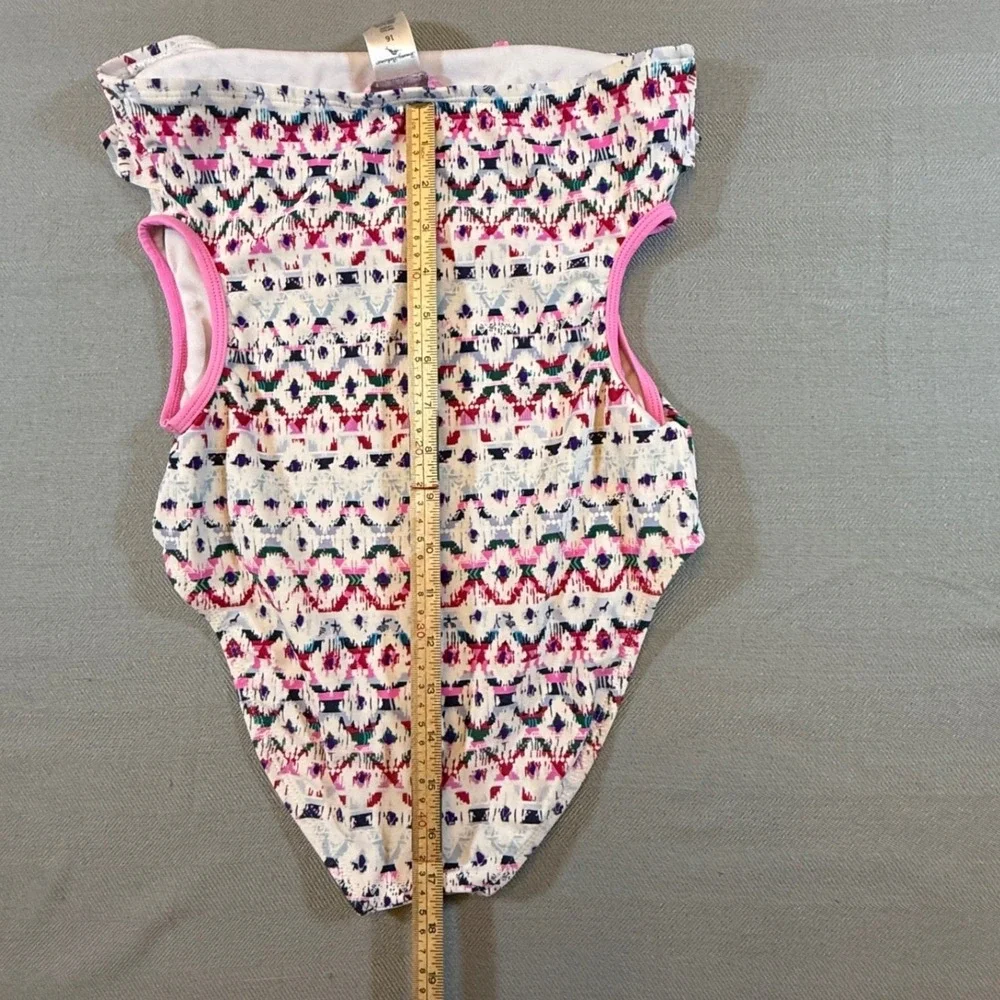 Tommy Bahama Girls Pink Geometric Ruffle Halter One Piece Swimsuit Size 16 2015